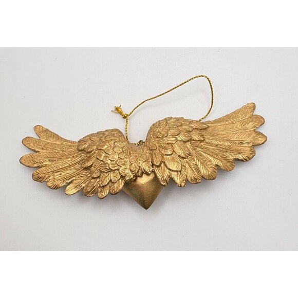 Vintage Gold Heart With Wings Christmas Tree Ornament Love Romance - Picture 2 of 7